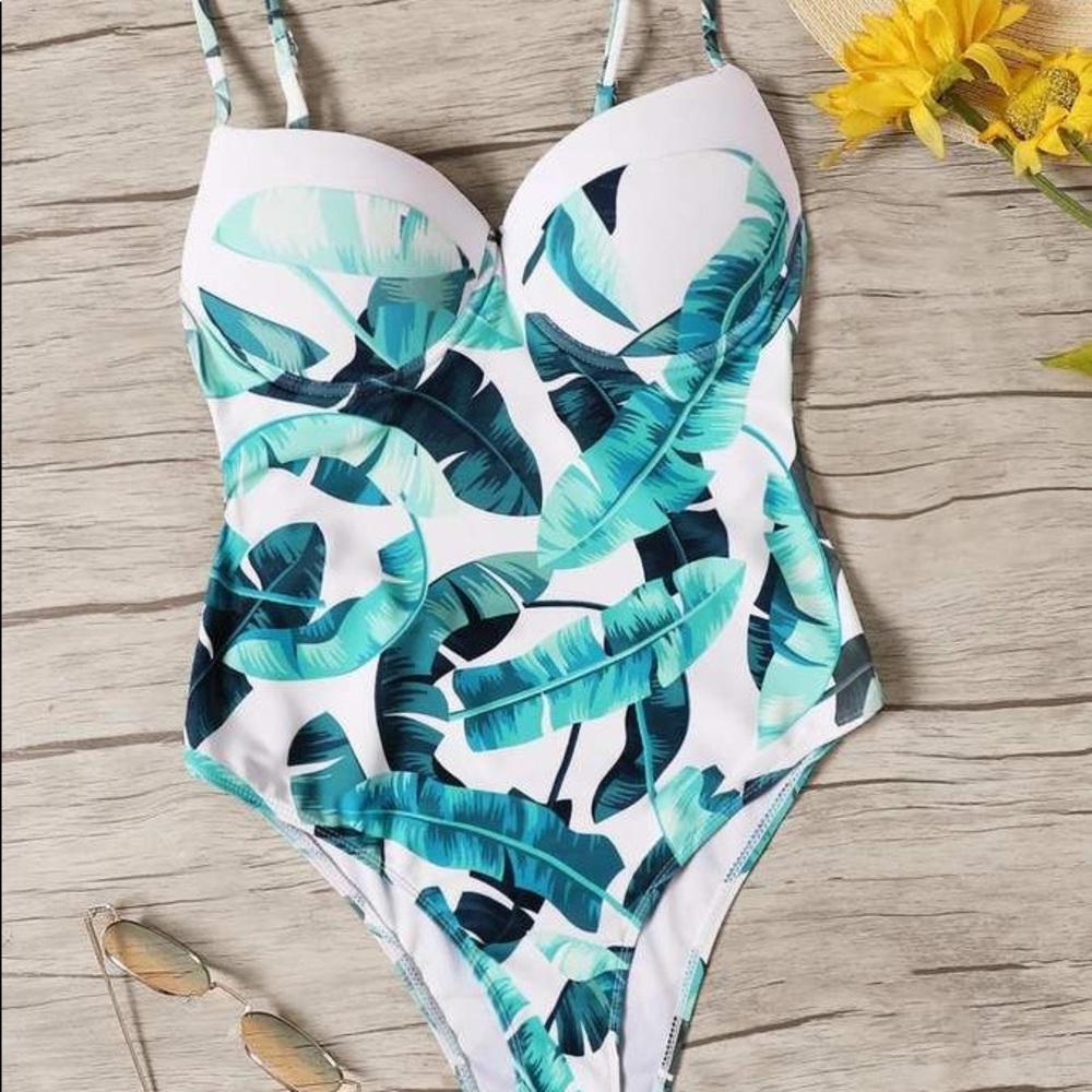 NWOT One-Piece Palm Print Bustier Swimsuit Sz S
